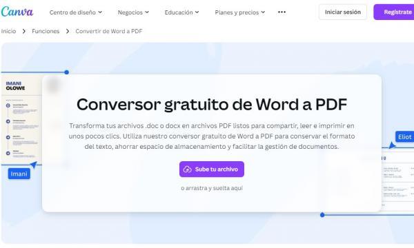 Convertir archivos de word a pdf gratis con Canva