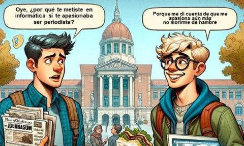 Chiste de dos estudiantes hablando sobre la elección de carrera