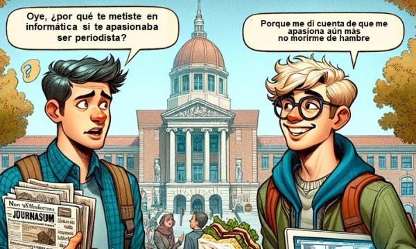 Chiste de dos estudiantes hablando sobre la elección de carrera